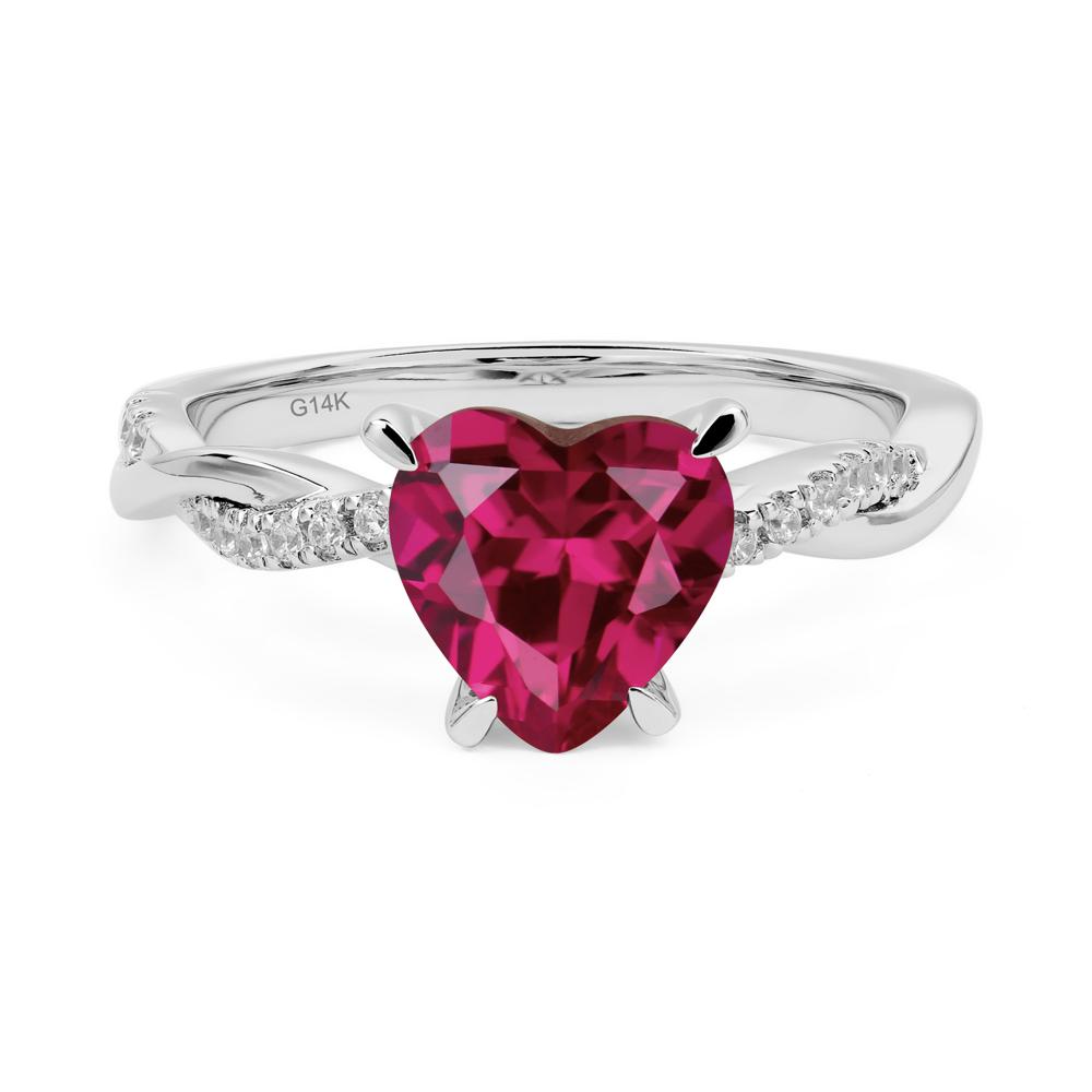 Twisted Heart Shaped Lab Ruby Ring - LUO Jewelry #metal_14k white gold