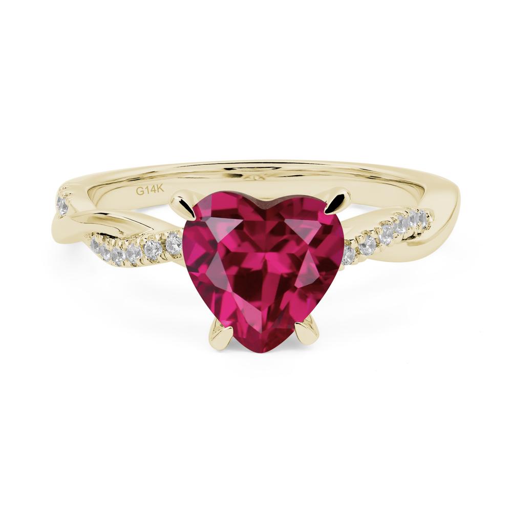 Twisted Heart Shaped Lab Ruby Ring - LUO Jewelry #metal_14k yellow gold