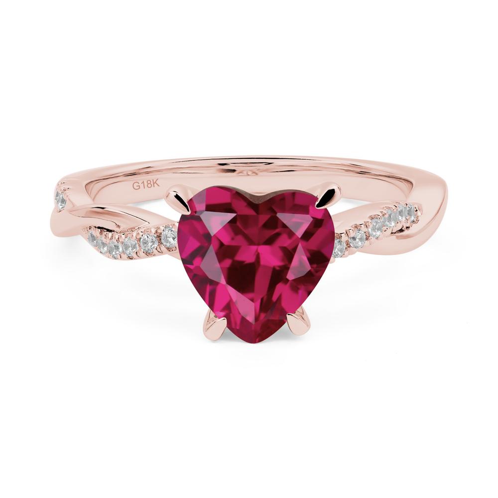 Twisted Heart Shaped Lab Ruby Ring - LUO Jewelry #metal_18k rose gold