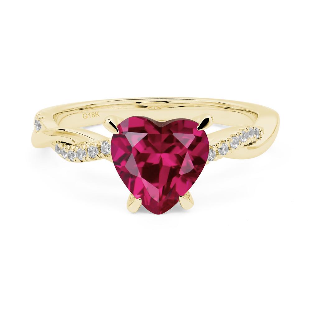 Twisted Heart Shaped Lab Ruby Ring - LUO Jewelry #metal_18k yellow gold