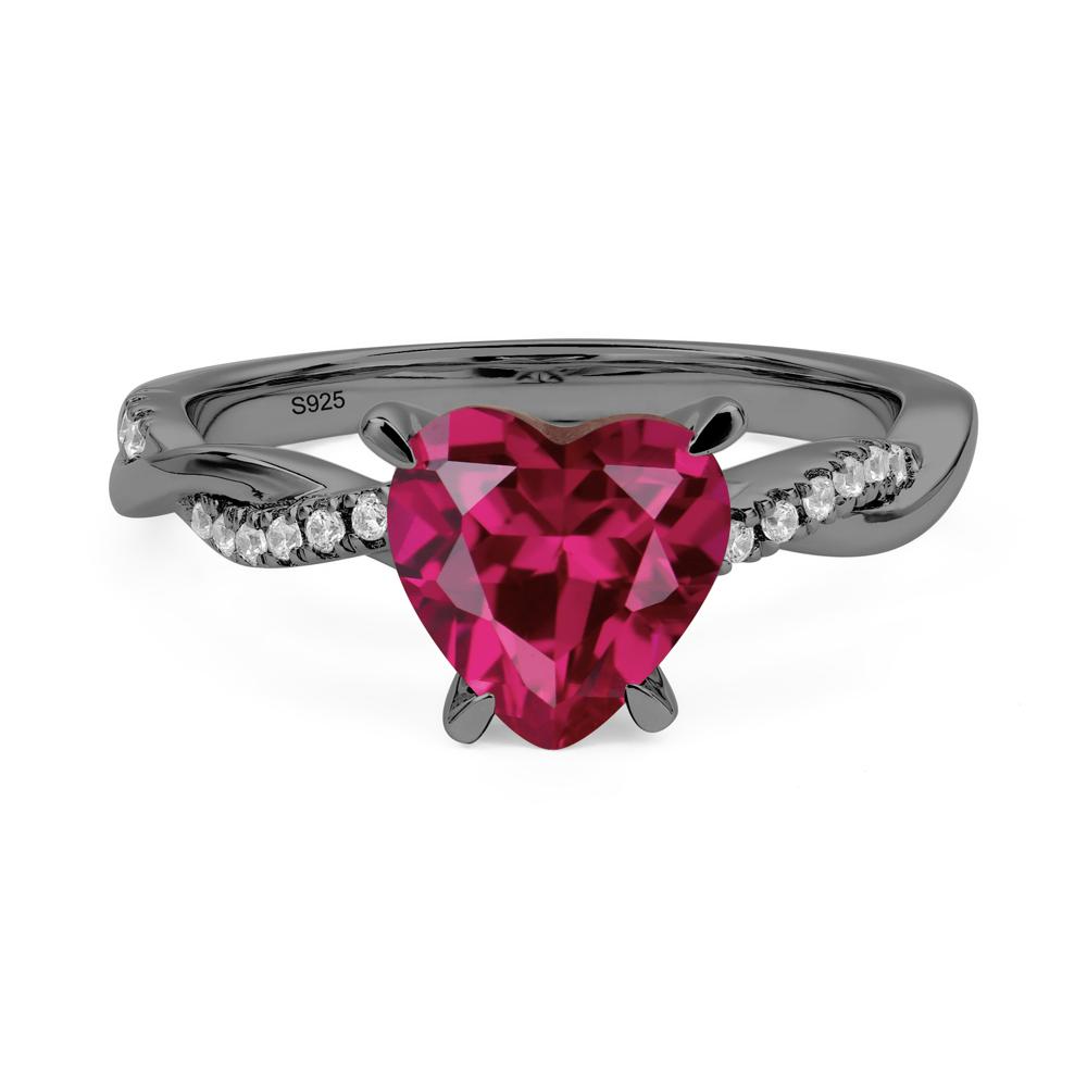 Twisted Heart Shaped Lab Ruby Ring - LUO Jewelry #metal_black finish sterling silver
