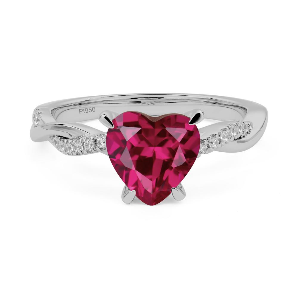 Twisted Heart Shaped Lab Ruby Ring - LUO Jewelry #metal_platinum