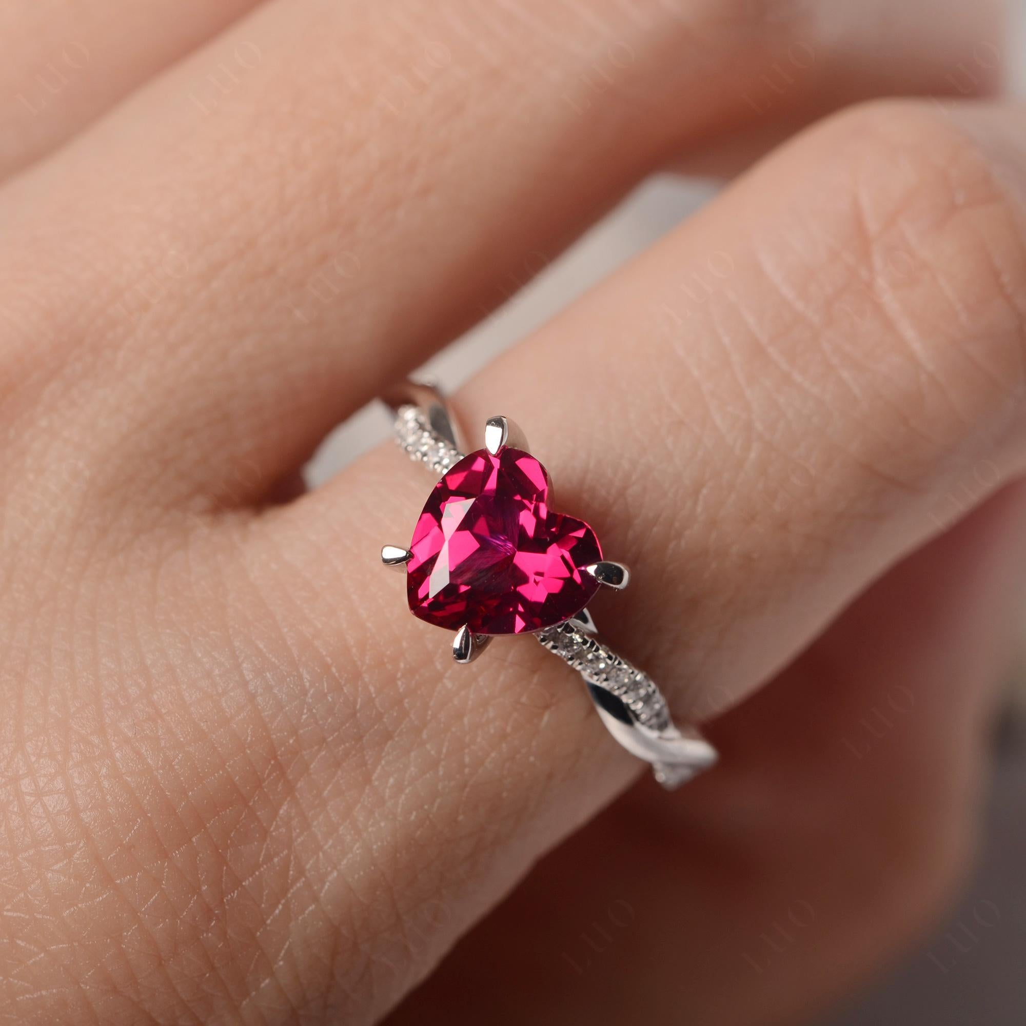 Twisted Heart Shaped Lab Ruby Ring - LUO Jewelry