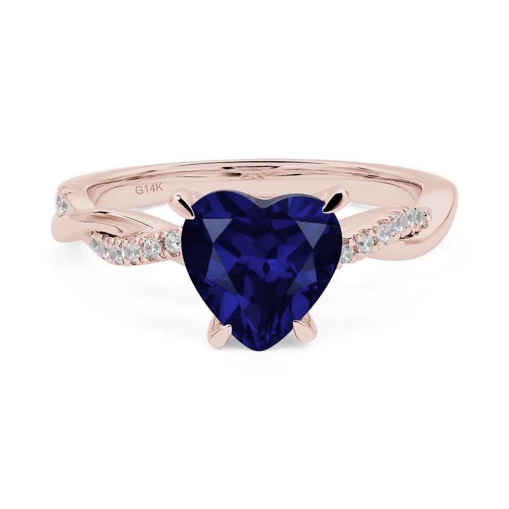 Twisted Heart Shaped Lab Sapphire Ring - LUO Jewelry #metal_14k rose gold