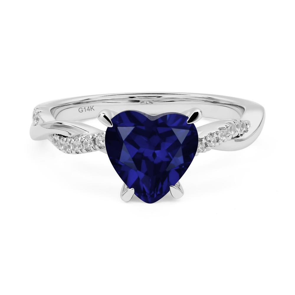 Twisted Heart Shaped Lab Sapphire Ring - LUO Jewelry #metal_14k white gold