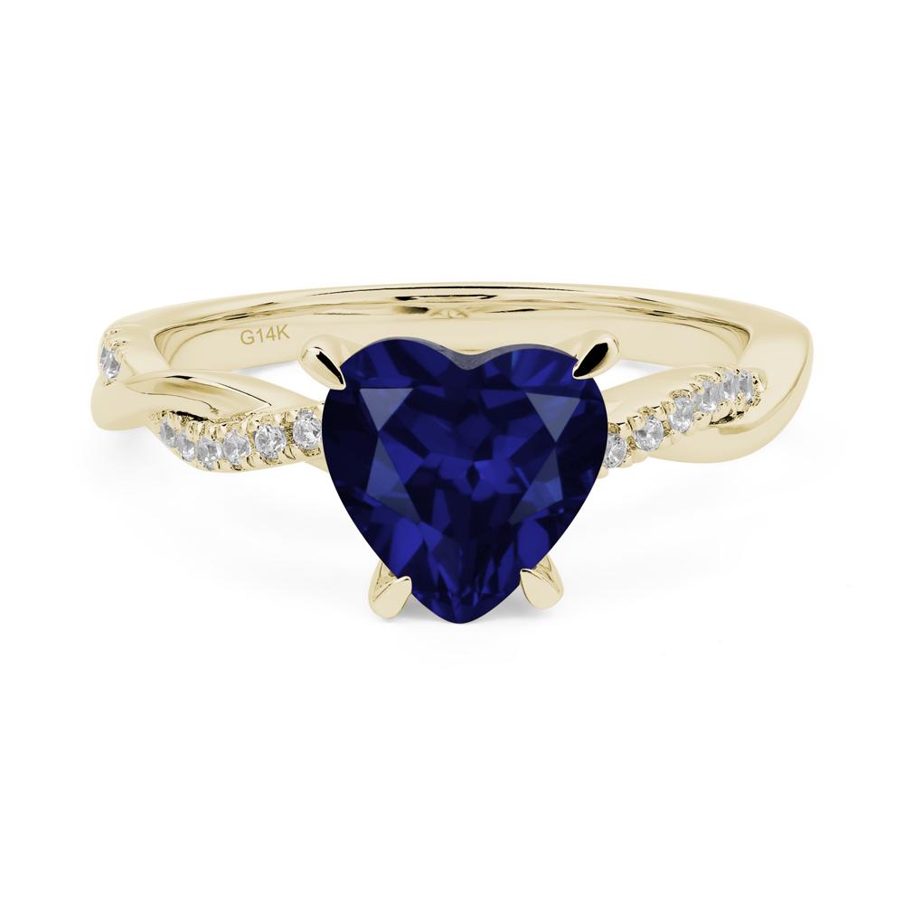 Twisted Heart Shaped Lab Sapphire Ring - LUO Jewelry #metal_14k yellow gold
