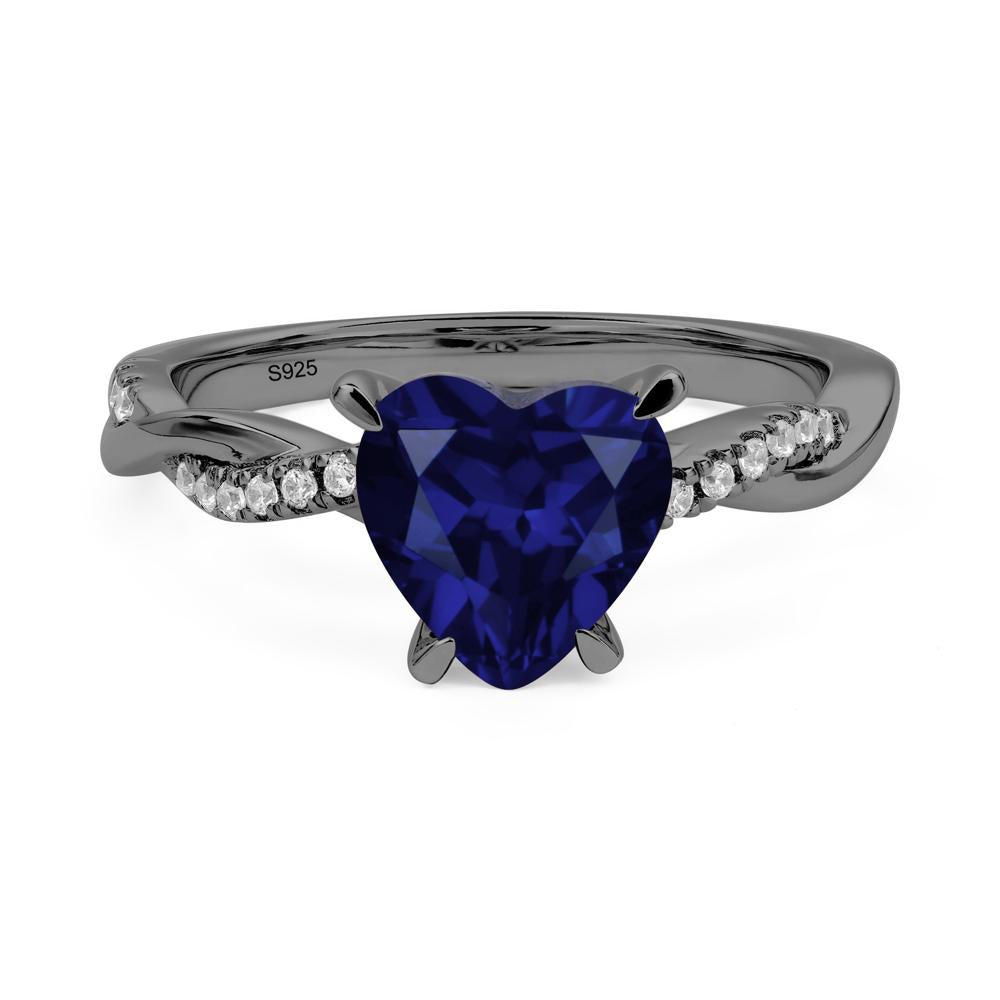 Twisted Heart Shaped Lab Sapphire Ring - LUO Jewelry #metal_black finish sterling silver
