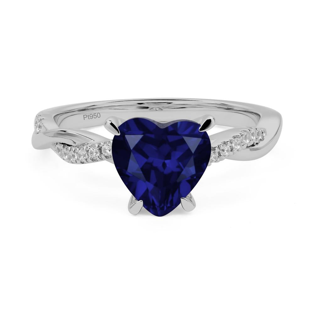 Twisted Heart Shaped Lab Sapphire Ring - LUO Jewelry #metal_platinum