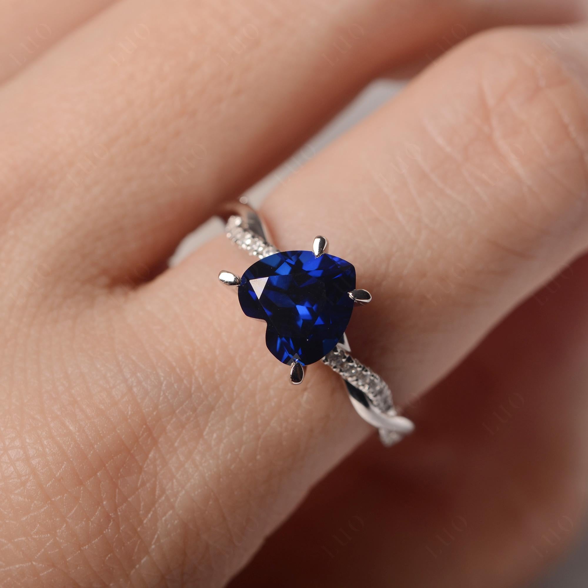Twisted Heart Shaped Lab Sapphire Ring - LUO Jewelry