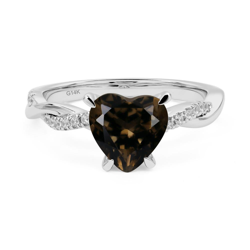 Twisted Heart Shaped Smoky Quartz Ring - LUO Jewelry #metal_14k white gold