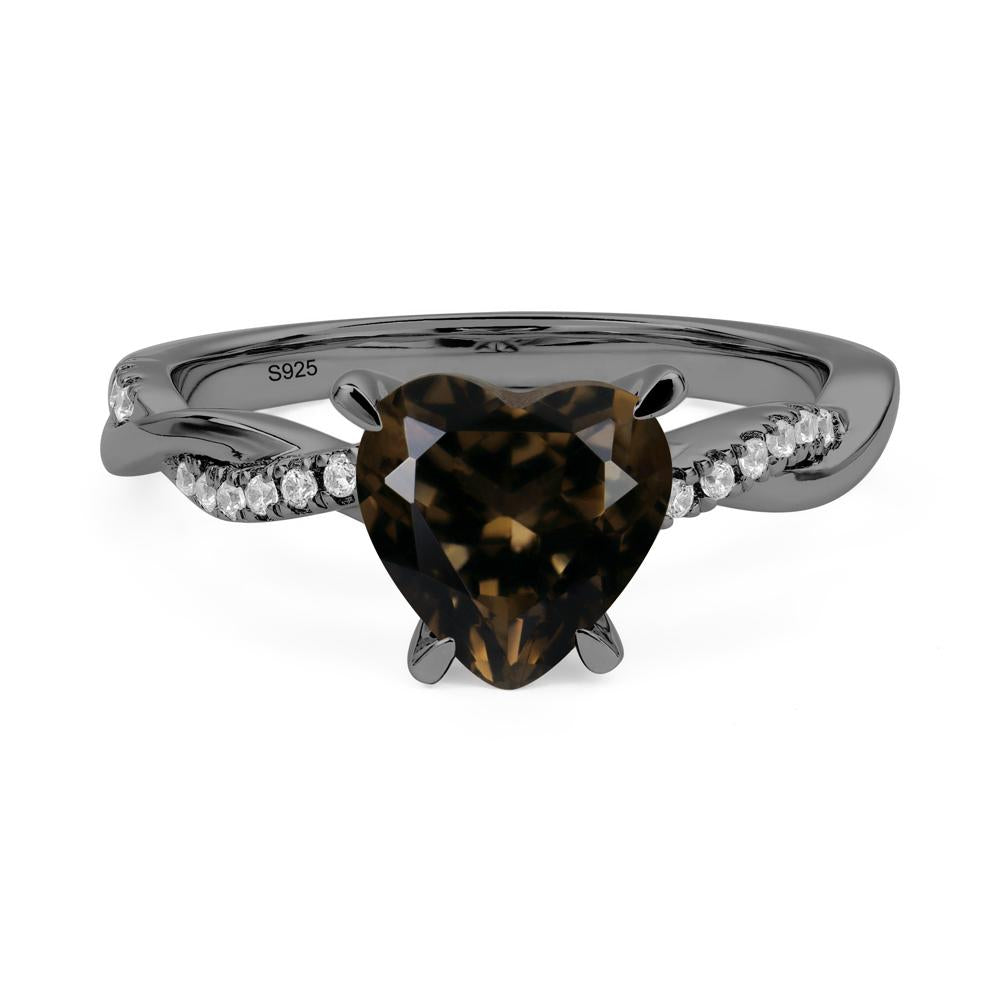 Twisted Heart Shaped Smoky Quartz Ring - LUO Jewelry #metal_black finish sterling silver