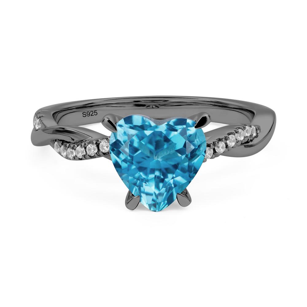Twisted Heart Shaped Swiss Blue Topaz Ring - LUO Jewelry #metal_black finish sterling silver