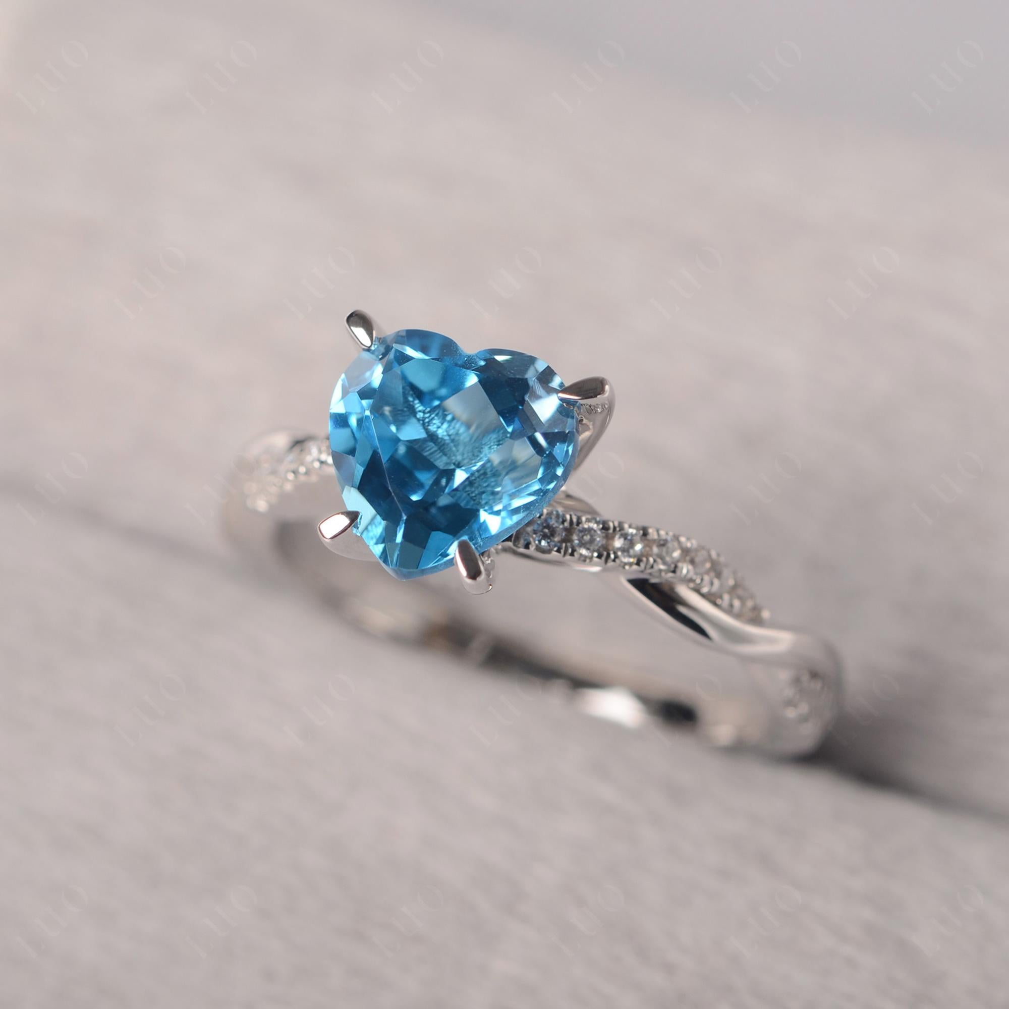 Twisted Heart Shaped Swiss Blue Topaz Ring - LUO Jewelry