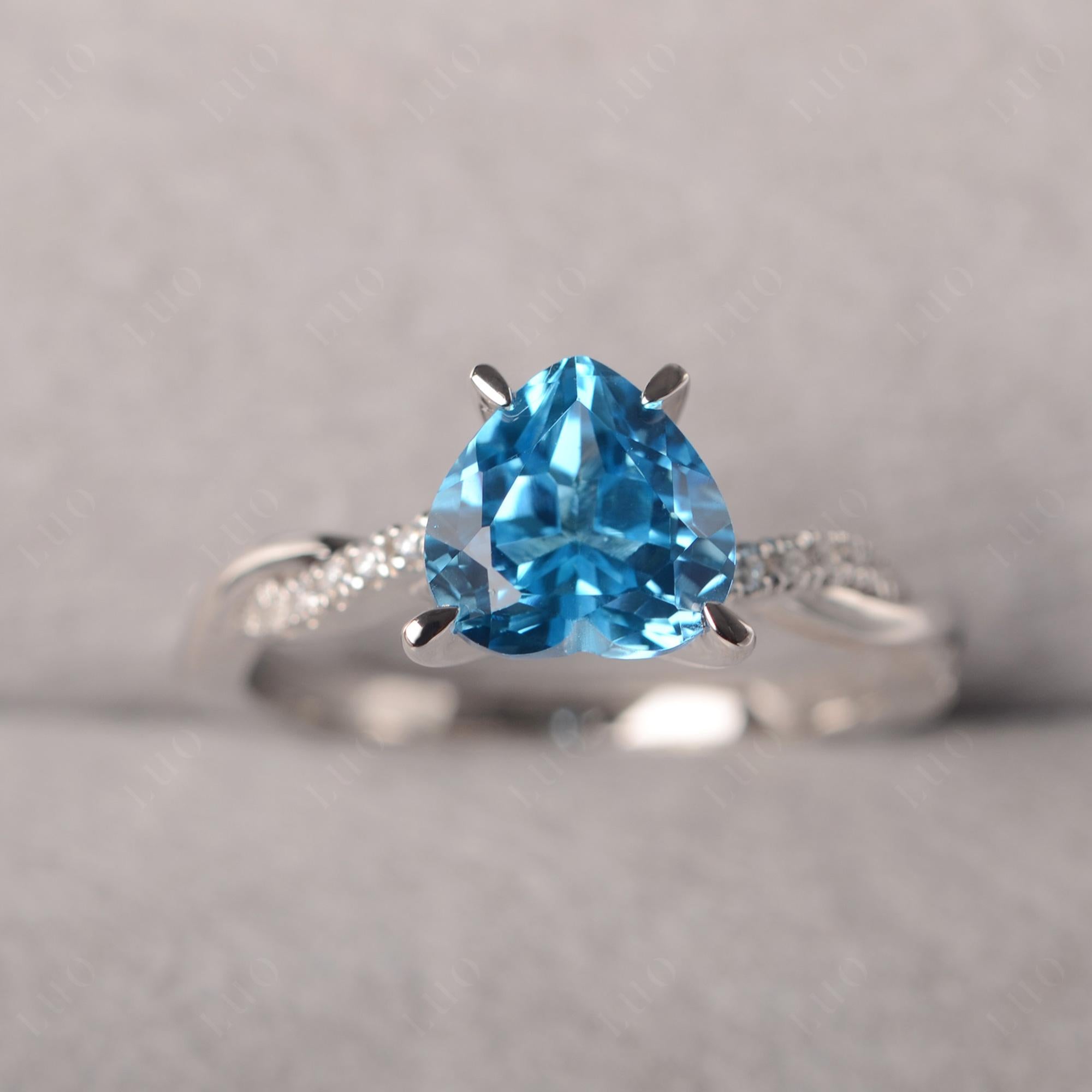 Twisted Heart Shaped Swiss Blue Topaz Ring - LUO Jewelry