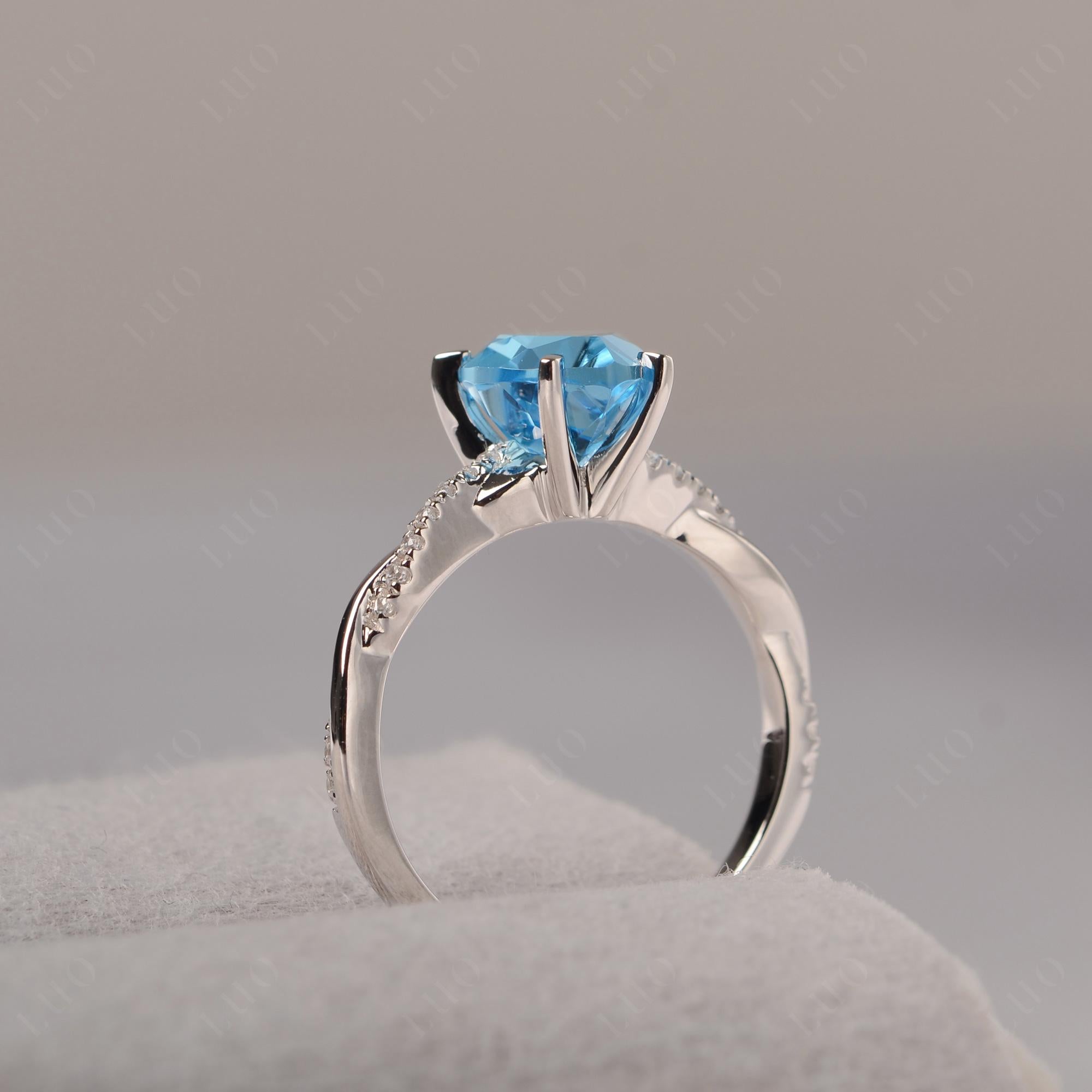 Twisted Heart Shaped Swiss Blue Topaz Ring - LUO Jewelry
