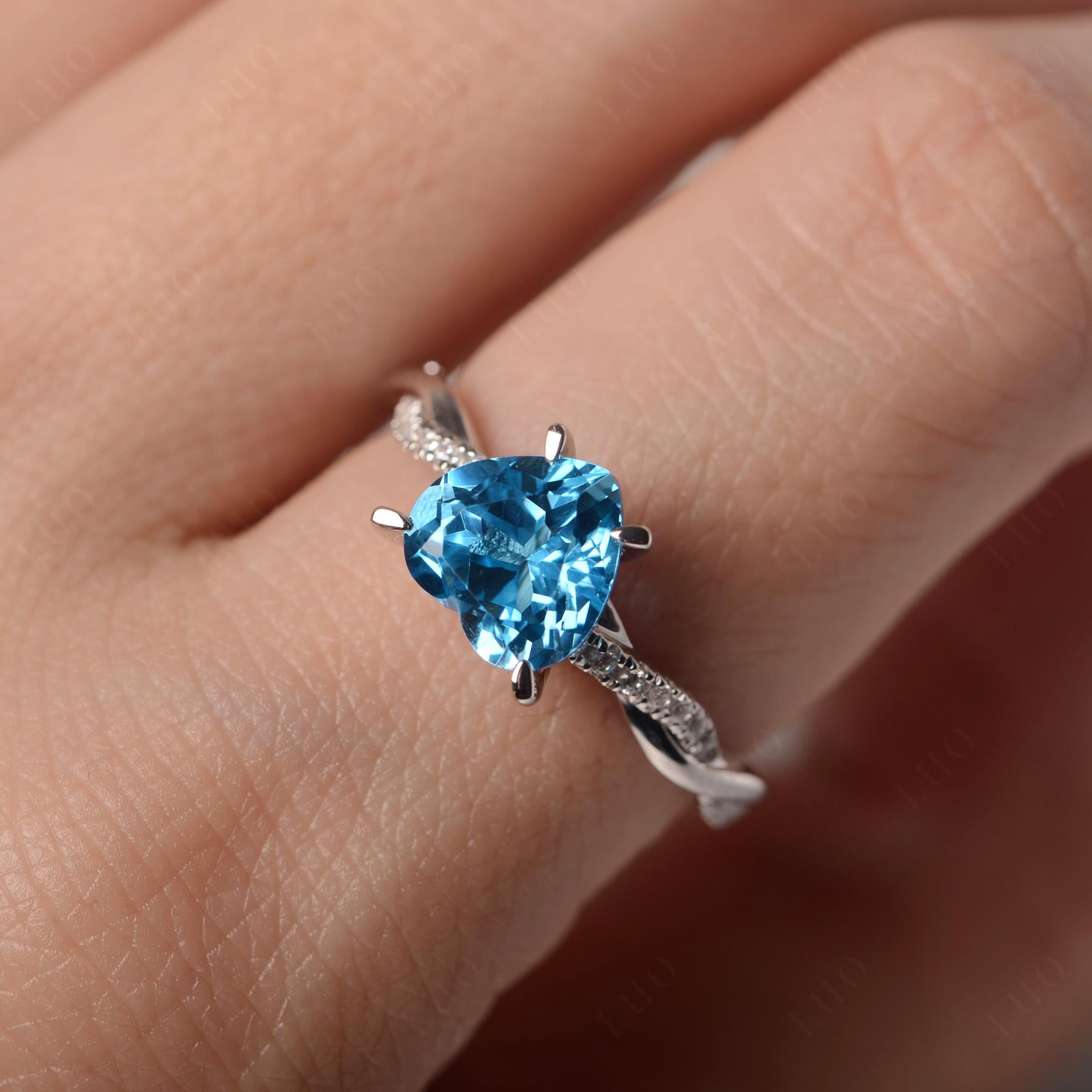 Twisted Heart Shaped Swiss Blue Topaz Ring - LUO Jewelry