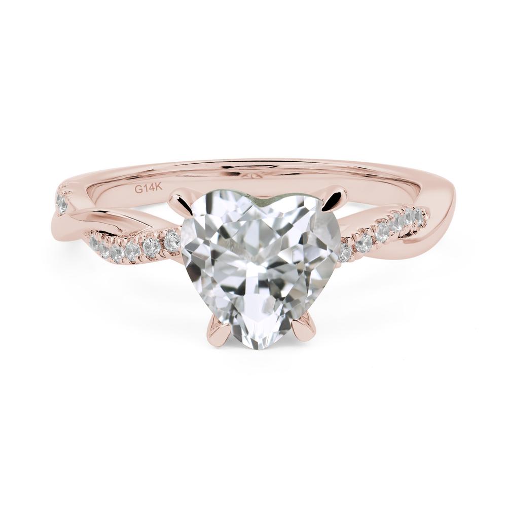 Twisted Heart Shaped White Topaz Ring - LUO Jewelry #metal_14k rose gold