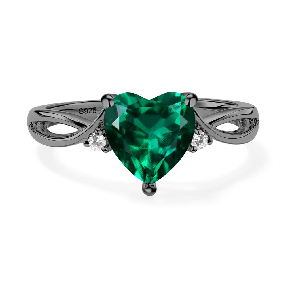 Heart Cut Lab Created Emerald Engagement Ring - LUO Jewelry #metal_black finish sterling silver