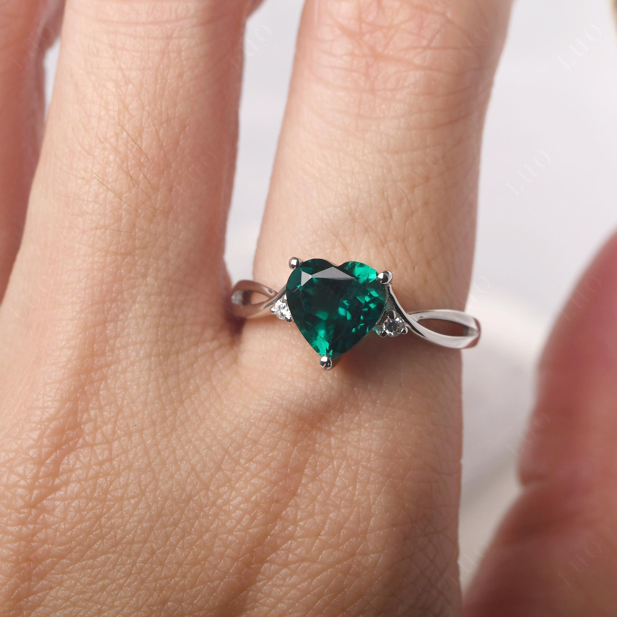Heart Cut Lab Created Emerald Engagement Ring - LUO Jewelry