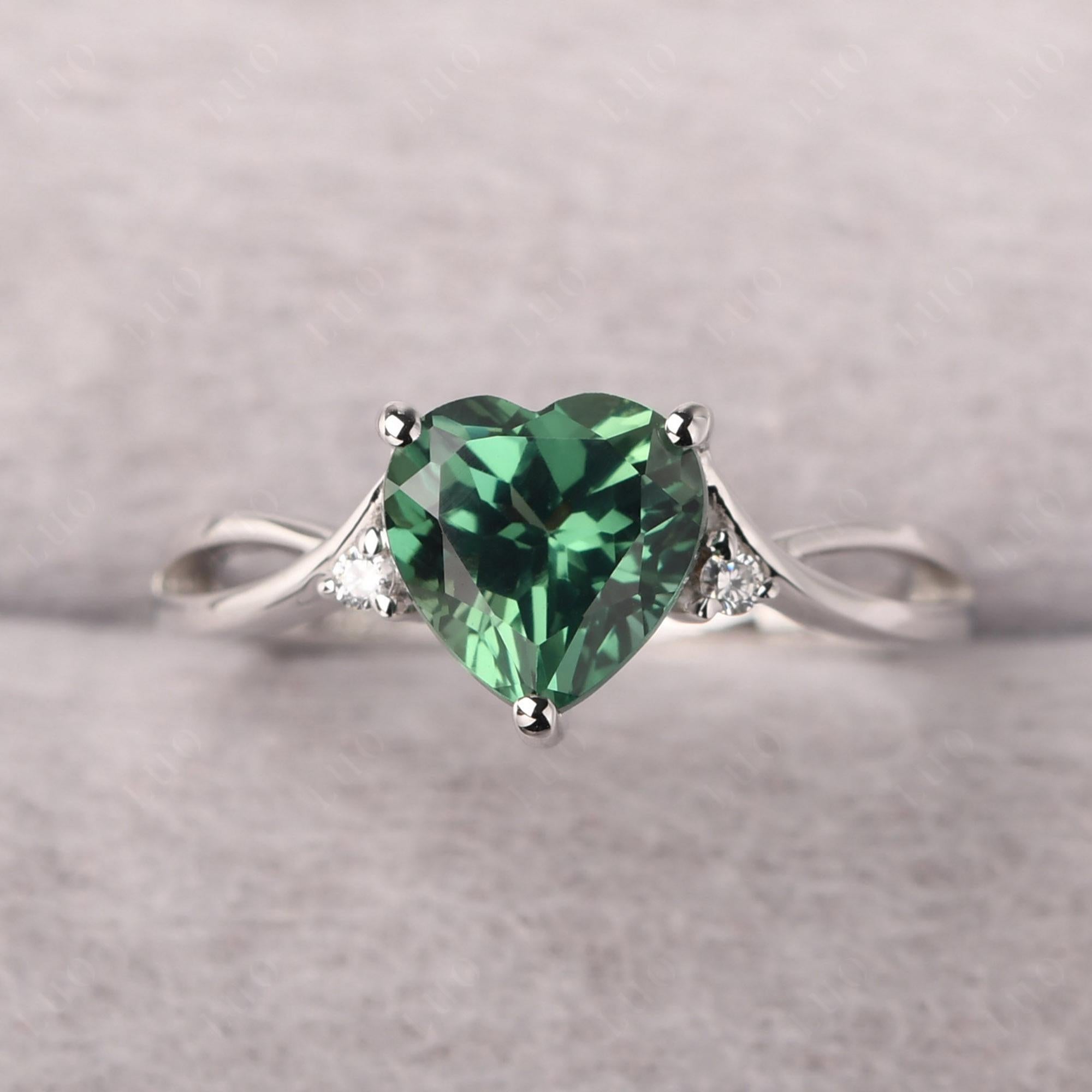 Heart Cut Lab Grown Green Sapphire Engagement Ring - LUO Jewelry