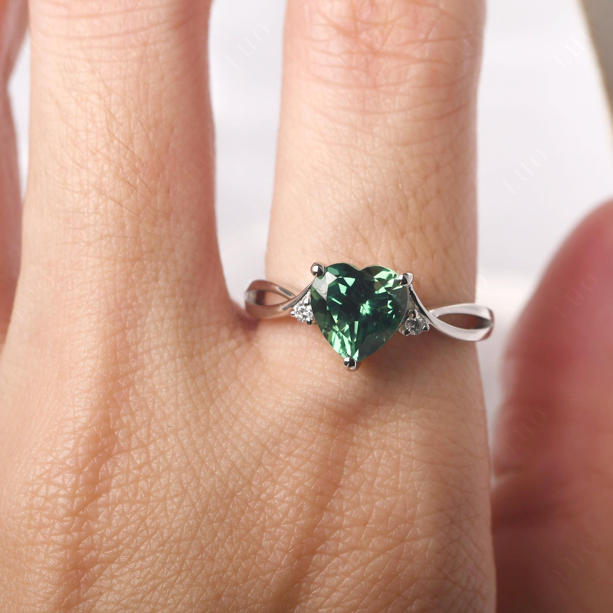 Heart Cut Lab Grown Green Sapphire Engagement Ring - LUO Jewelry