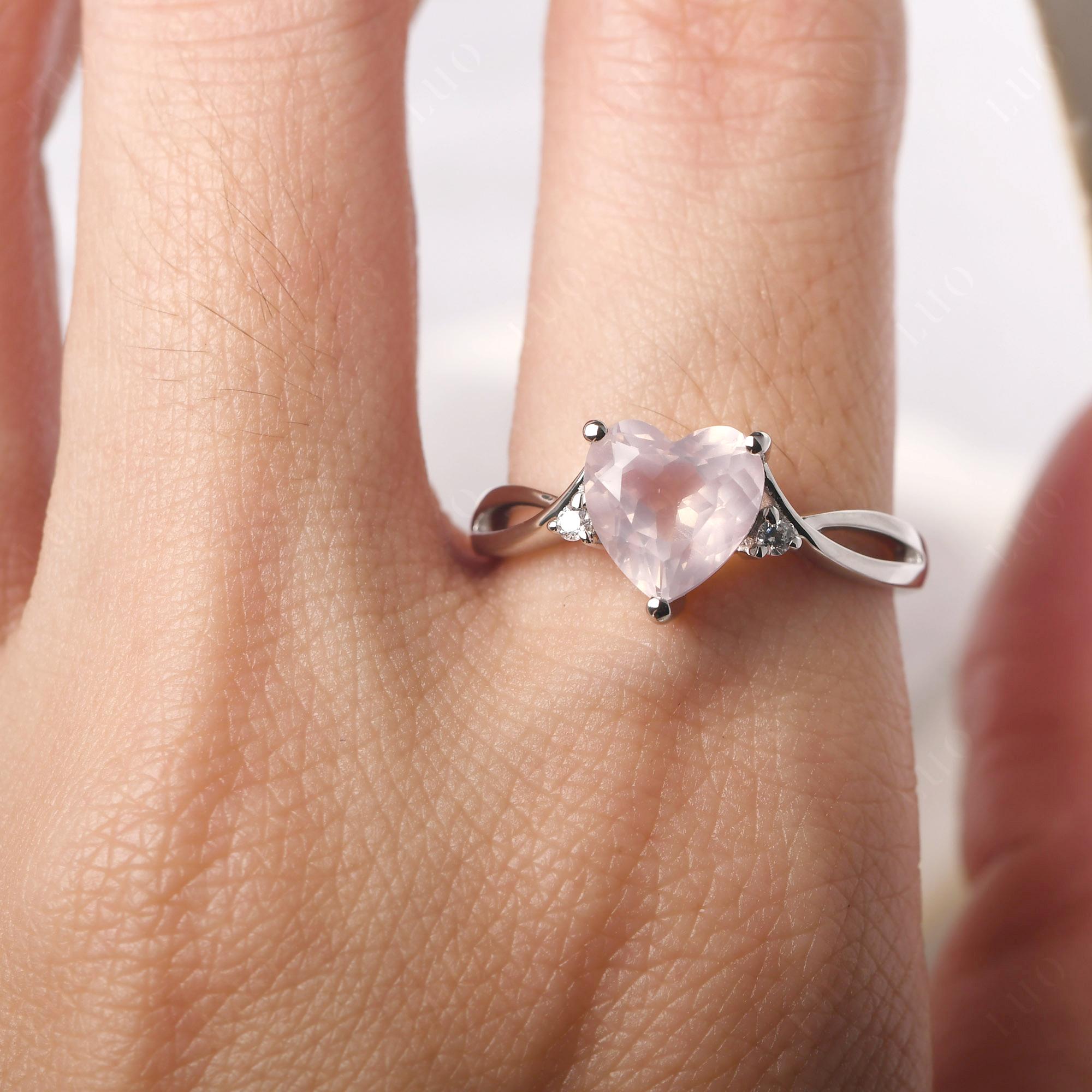 Heart Cut Rose Quartz Engagement Ring - LUO Jewelry