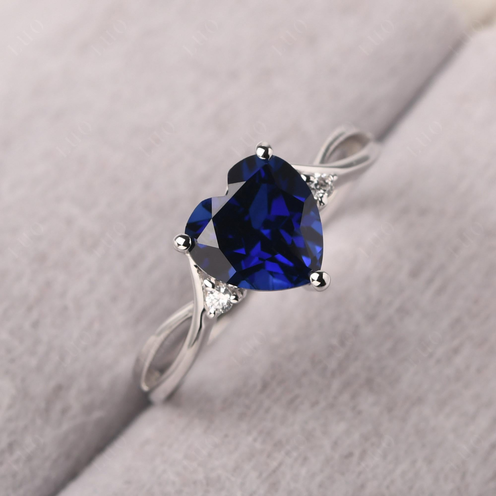 Heart Cut Lab Grown Sapphire Engagement Ring - LUO Jewelry