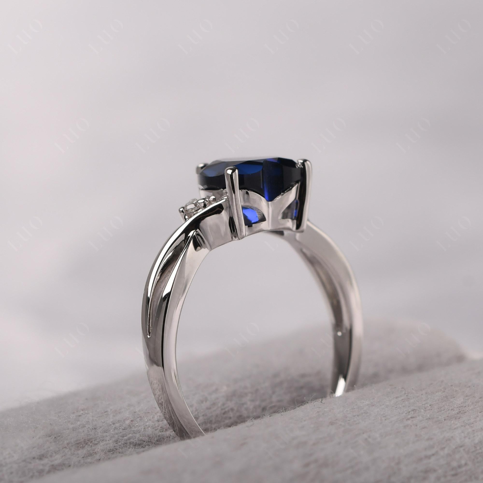 Heart Cut Lab Grown Sapphire Engagement Ring - LUO Jewelry