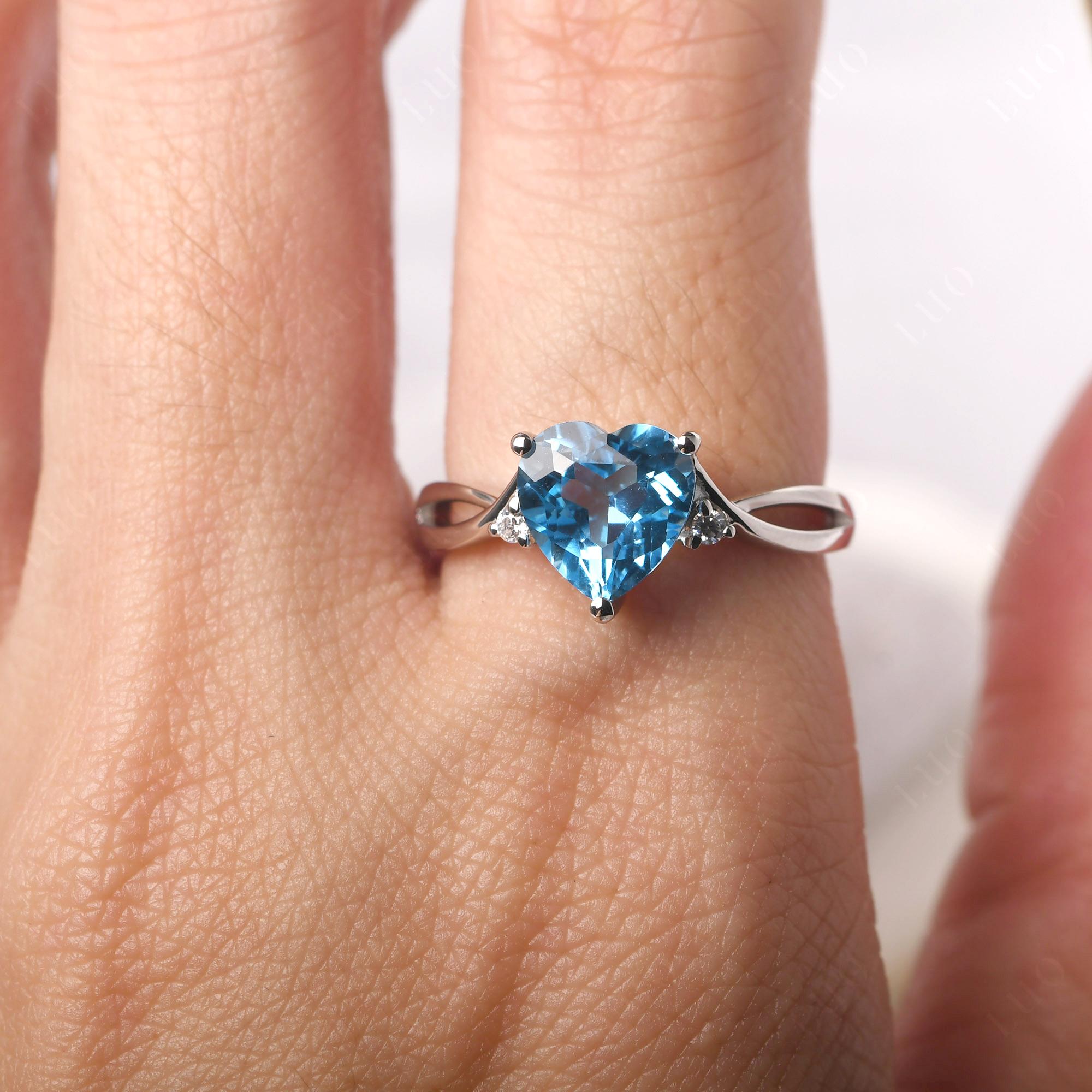 Heart Cut Swiss Blue Topaz Engagement Ring - LUO Jewelry