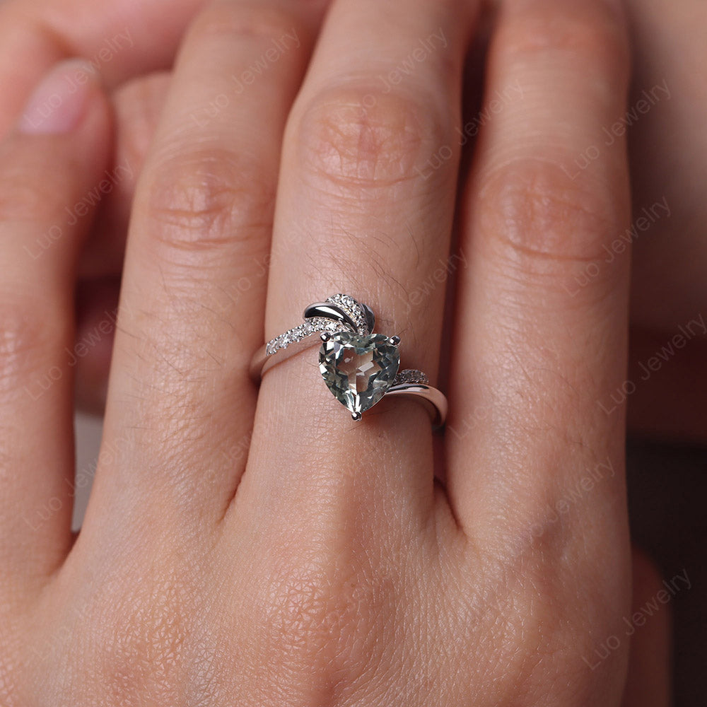 Heart Shaped Green Amethyst Strawberry Ring