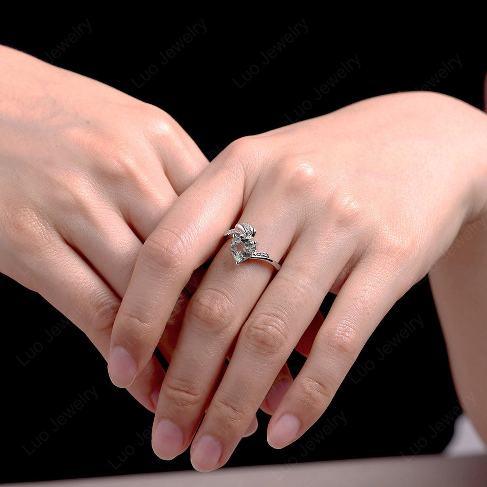 Heart Shaped Green Amethyst Strawberry Ring