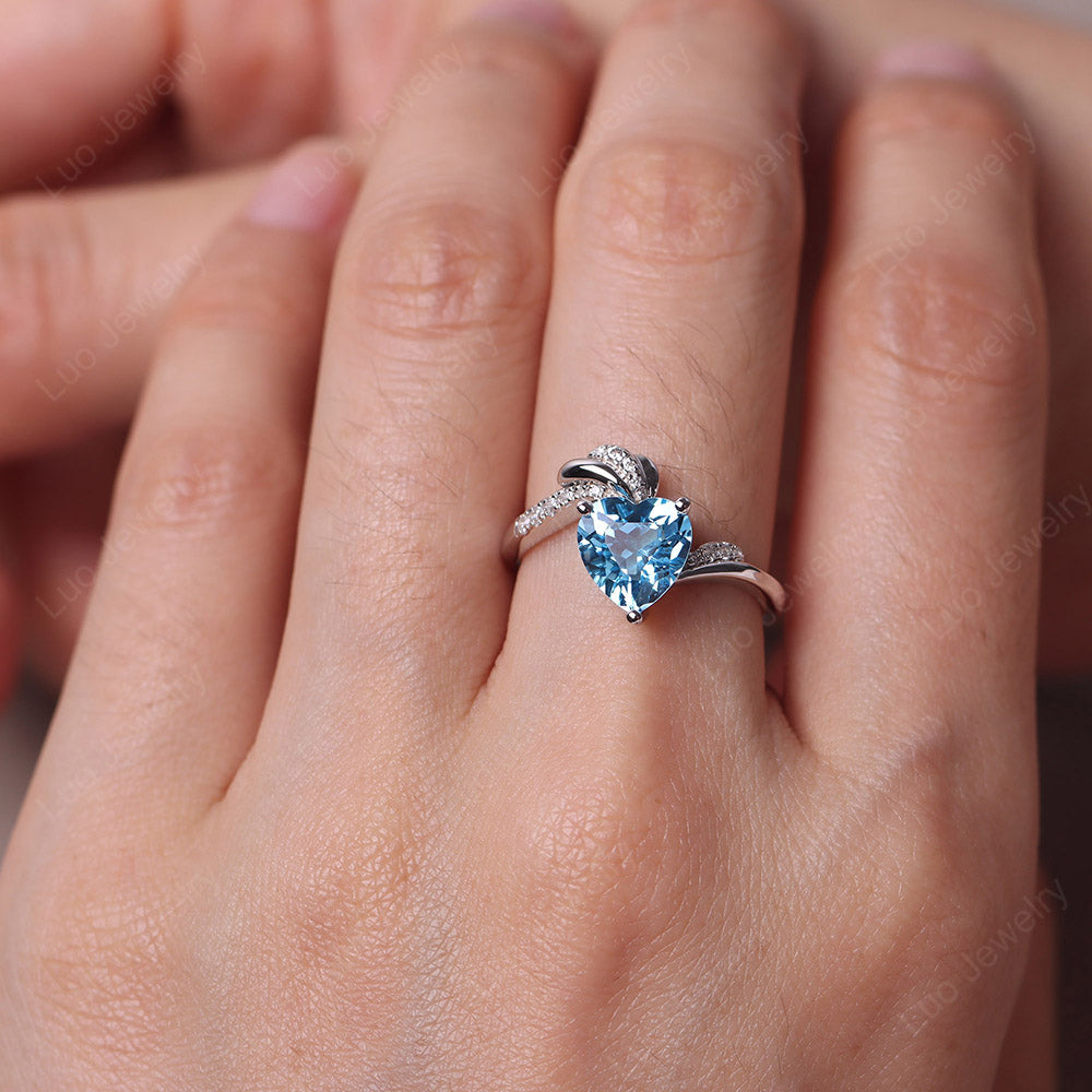 Heart Shaped Swiss Blue Topaz Strawberry Ring