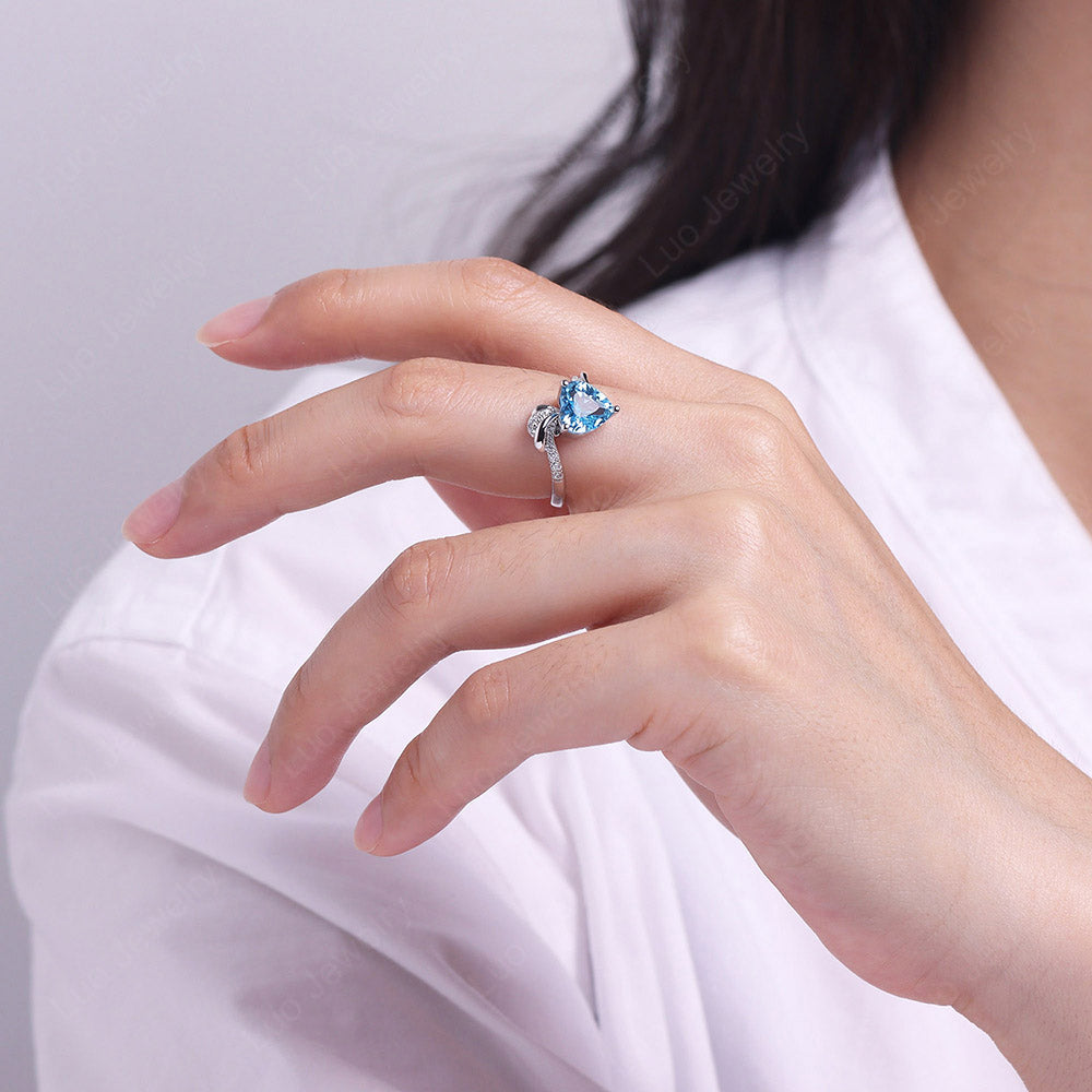 Heart Shaped Swiss Blue Topaz Strawberry Ring