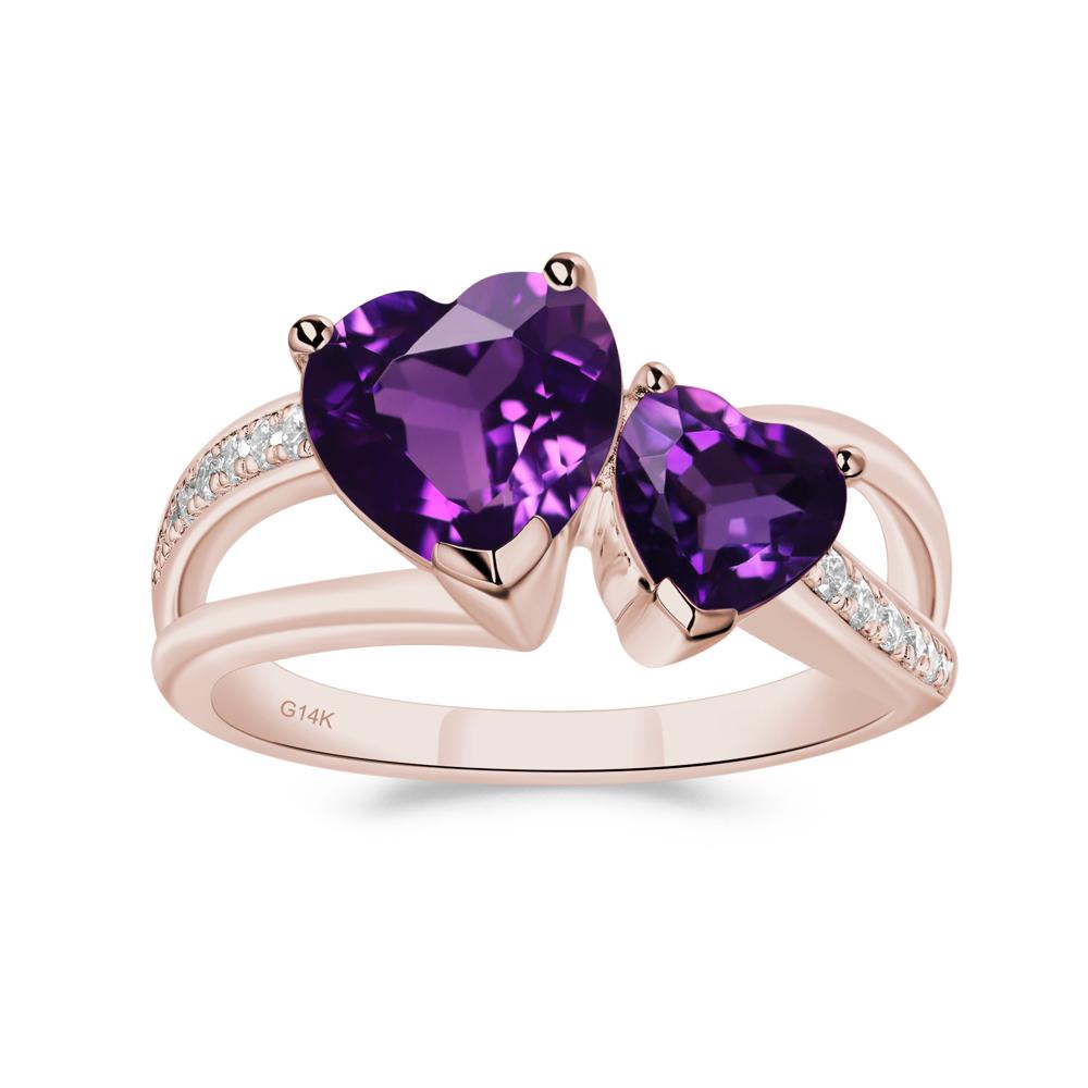 Heart Shaped Amethyst Toi Et Moi Ring - LUO Jewelry #metal_14k rose gold