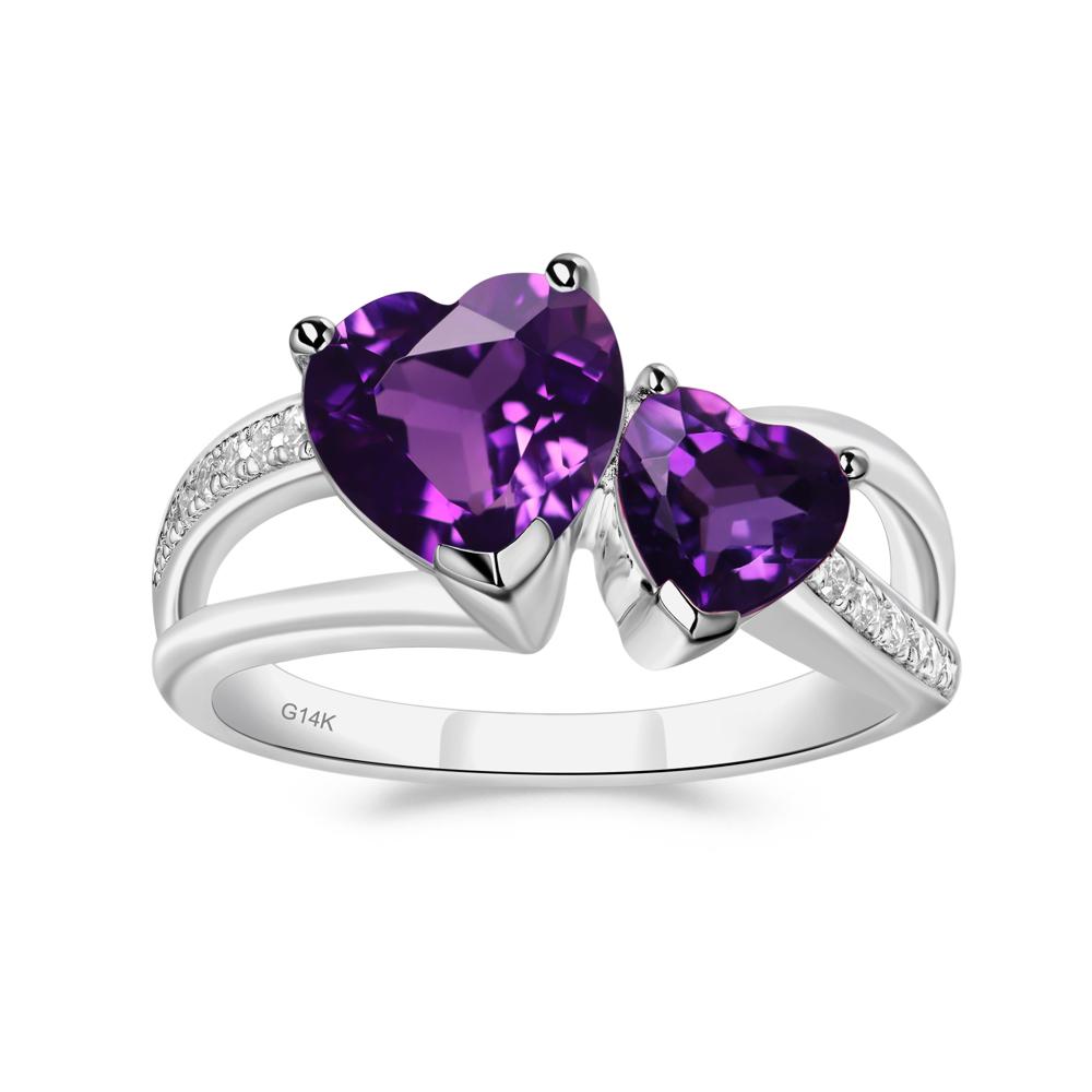 Heart Shaped Amethyst Toi Et Moi Ring - LUO Jewelry #metal_14k white gold