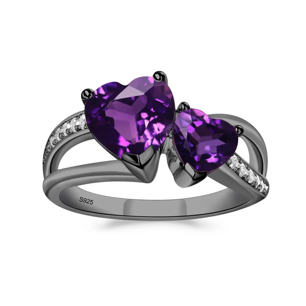 Heart Shaped Amethyst Toi Et Moi Ring - LUO Jewelry #metal_black finish sterling silver