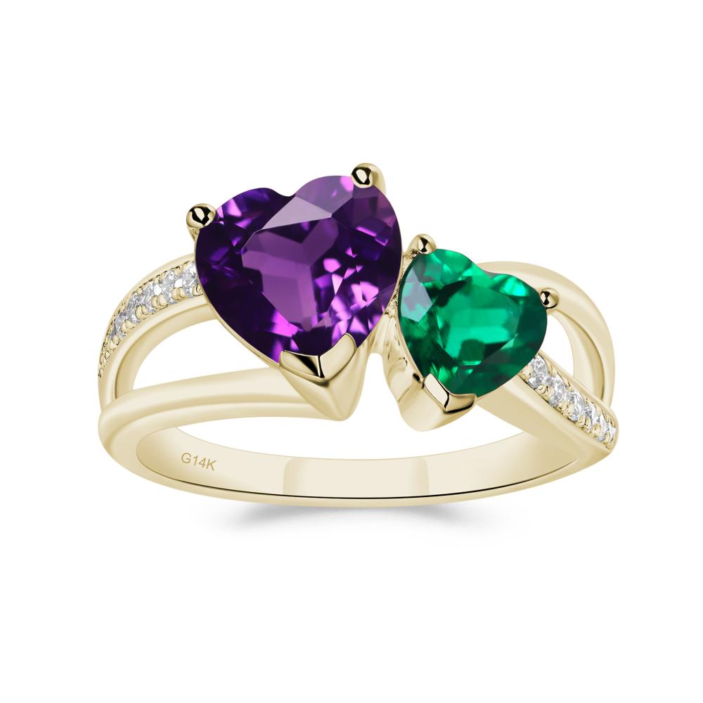 Heart Shaped Amethyst and Emerald Toi Et Moi Ring - LUO Jewelry #metal_14k yellow gold