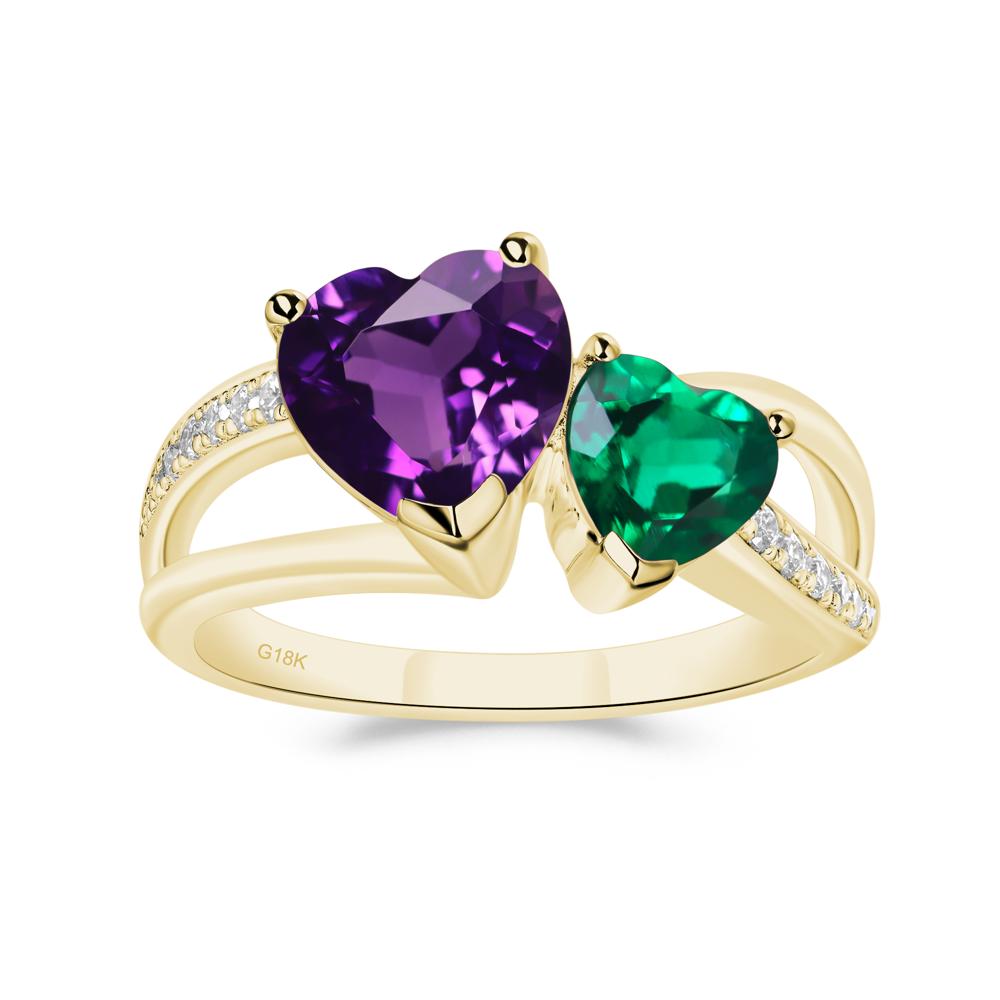 Heart Shaped Amethyst and Emerald Toi Et Moi Ring - LUO Jewelry #metal_18k yellow gold