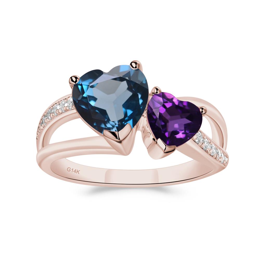 Heart Shaped Amethyst and London Blue Topaz Toi Et Moi Ring - LUO Jewelry #metal_14k rose gold