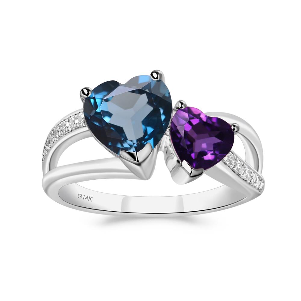 Heart Shaped Amethyst and London Blue Topaz Toi Et Moi Ring - LUO Jewelry #metal_14k white gold