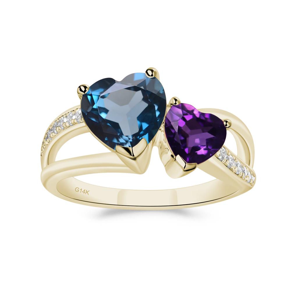 Heart Shaped Amethyst and London Blue Topaz Toi Et Moi Ring - LUO Jewelry #metal_14k yellow gold