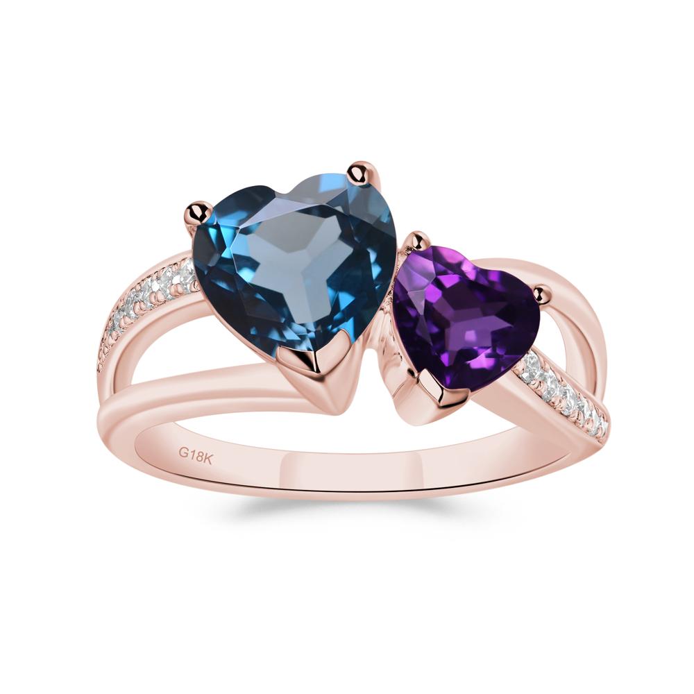 Heart Shaped Amethyst and London Blue Topaz Toi Et Moi Ring - LUO Jewelry #metal_18k rose gold