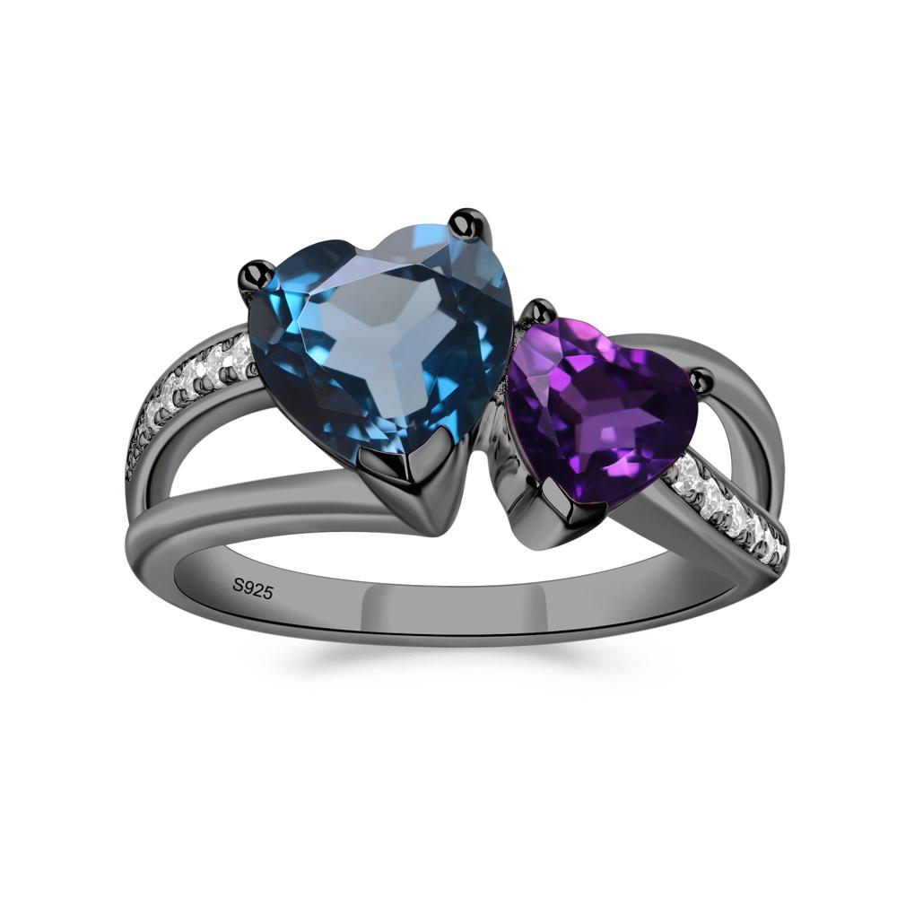 Heart Shaped Amethyst and London Blue Topaz Toi Et Moi Ring - LUO Jewelry #metal_black finish sterling silver