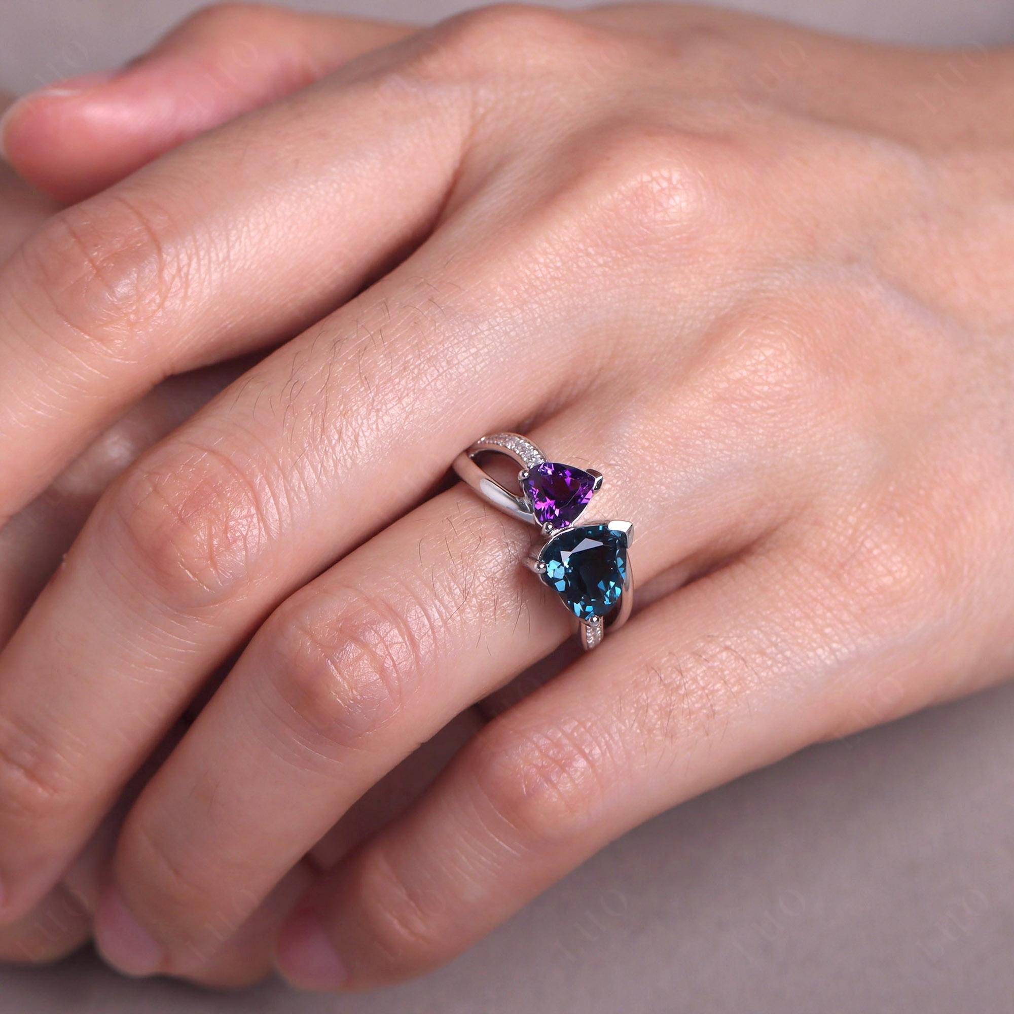 Heart Shaped Amethyst and London Blue Topaz Toi Et Moi Ring - LUO Jewelry