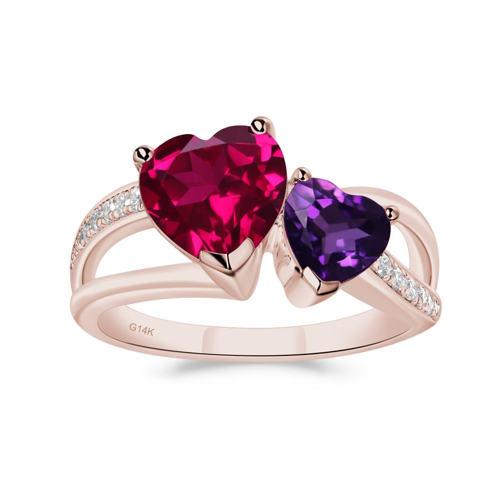 Heart Shaped Amethyst and Ruby Toi Et Moi Ring - LUO Jewelry #metal_14k rose gold