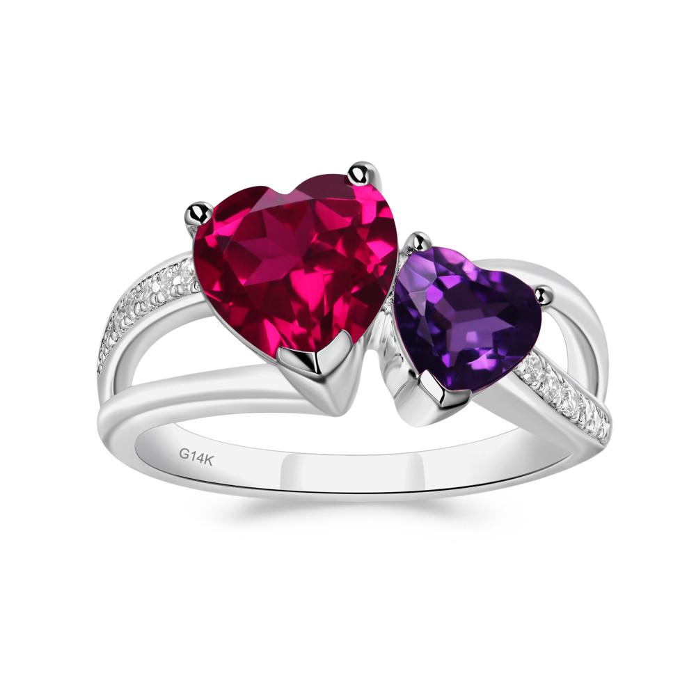 Heart Shaped Amethyst and Ruby Toi Et Moi Ring - LUO Jewelry #metal_14k white gold