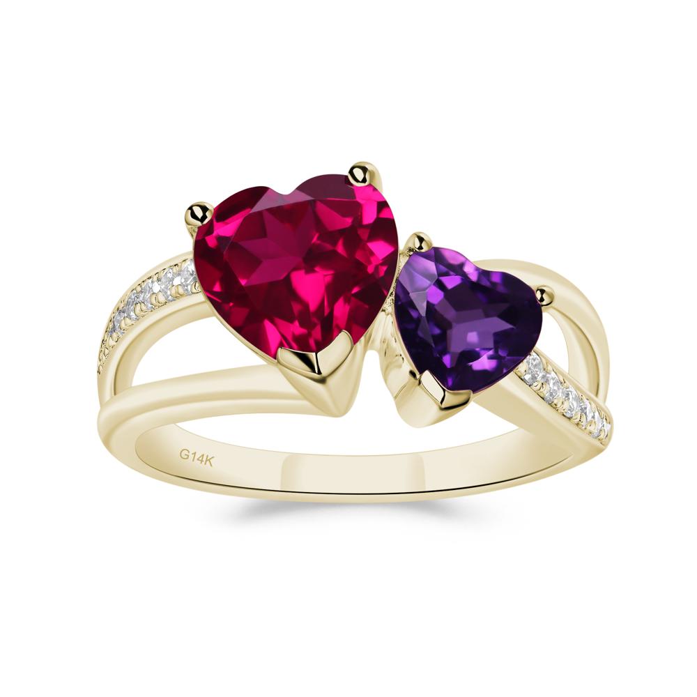 Heart Shaped Amethyst and Ruby Toi Et Moi Ring - LUO Jewelry #metal_14k yellow gold