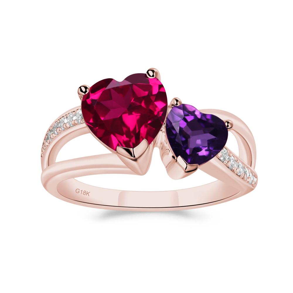 Heart Shaped Amethyst and Ruby Toi Et Moi Ring - LUO Jewelry #metal_18k rose gold