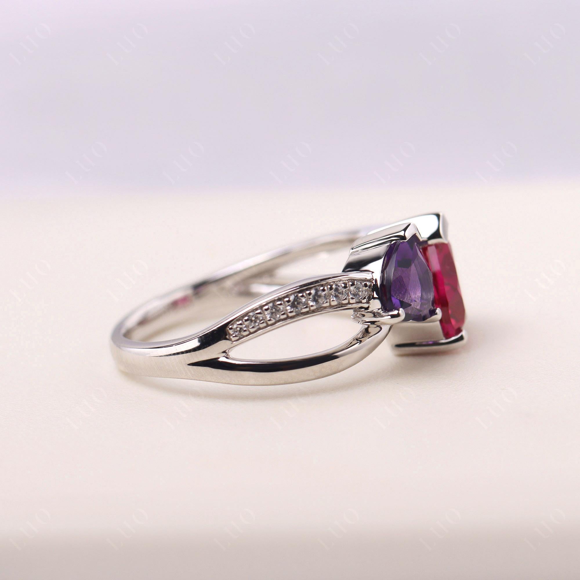 Heart Shaped Amethyst and Ruby Toi Et Moi Ring - LUO Jewelry
