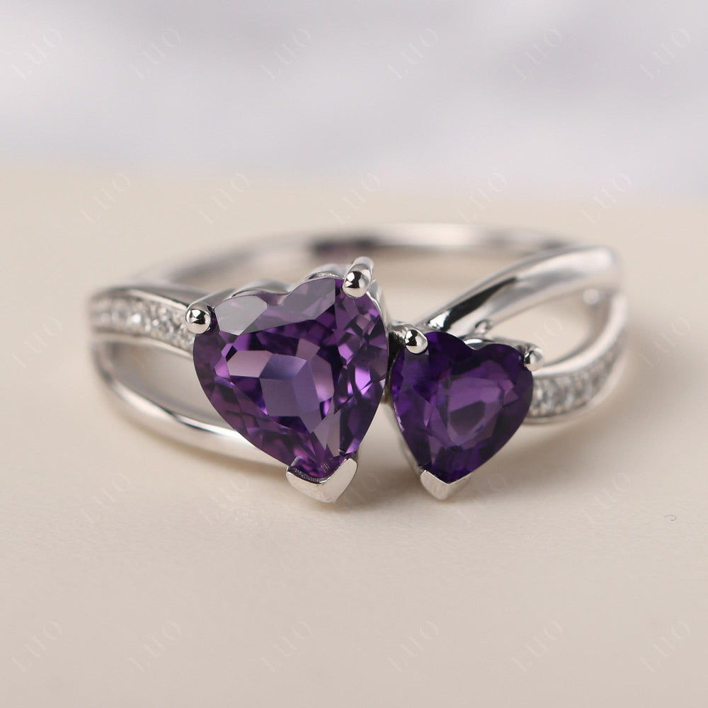 Heart Shaped Amethyst Toi Et Moi Ring - LUO Jewelry